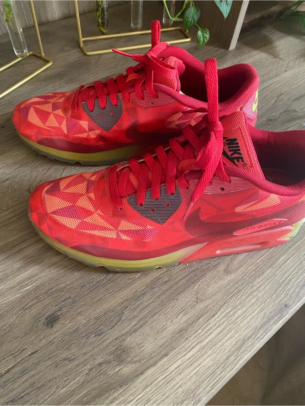 Nike Air Max 90 Ice Gym Red Geometric Sneakers Mens 9 Womens 10.5 Rare